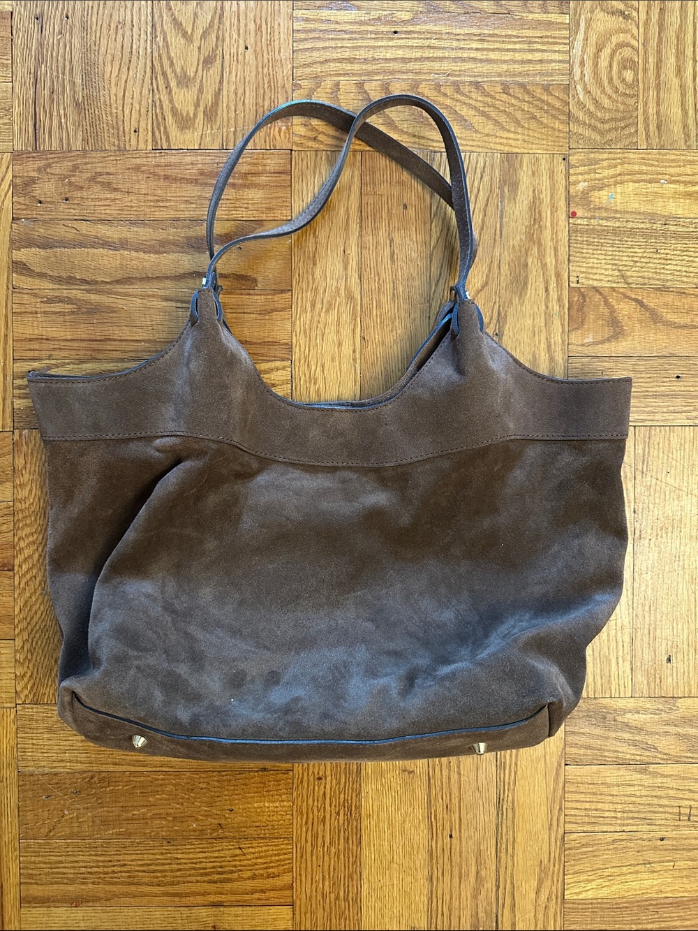 Suede Brown Tote Bag with Double Shoulder Straps